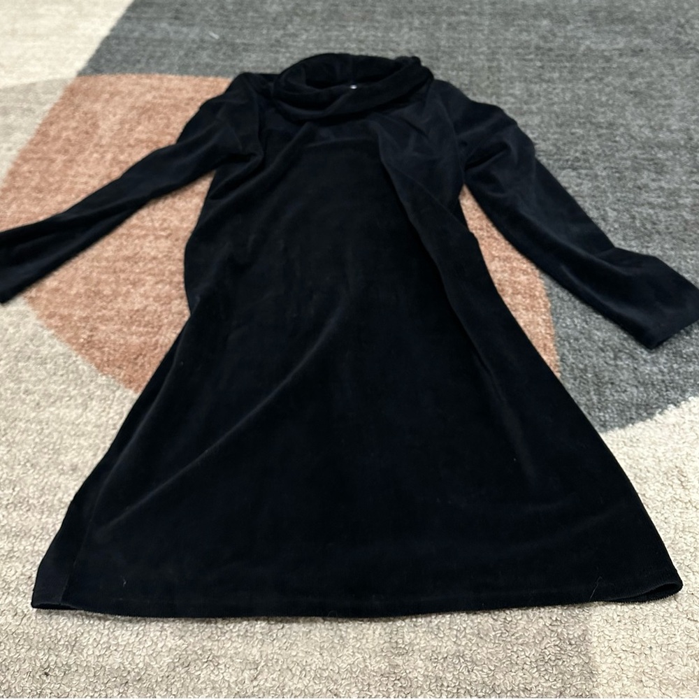 PureJill Black Long Sleeve Corded Velour Mock Cowl Neck Dress Size M Petite - Picture 2 of 4